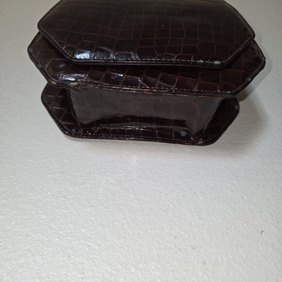 Vintage Made in Italy Croc Embossed Brown Leather Crossbody Bag Brass Hardware - Picture 11 of 16